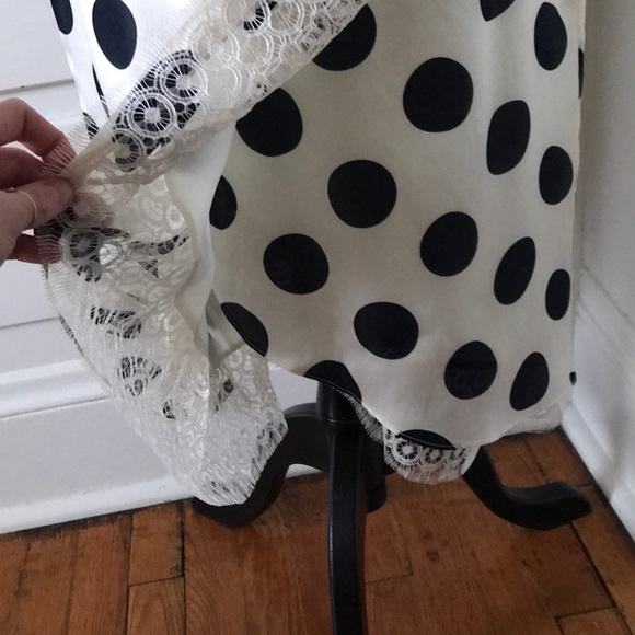 Bill Blass Ivory Navy Polka Dot Silk & Lace skirt - Picture 7 of 8